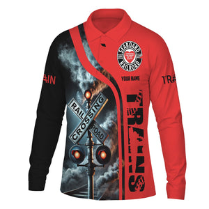 Railspirit Custom Name Seaboard Air Line Railroad Long Sleeve Polo Shirt Railroad Crossing Sign Printed Shirt