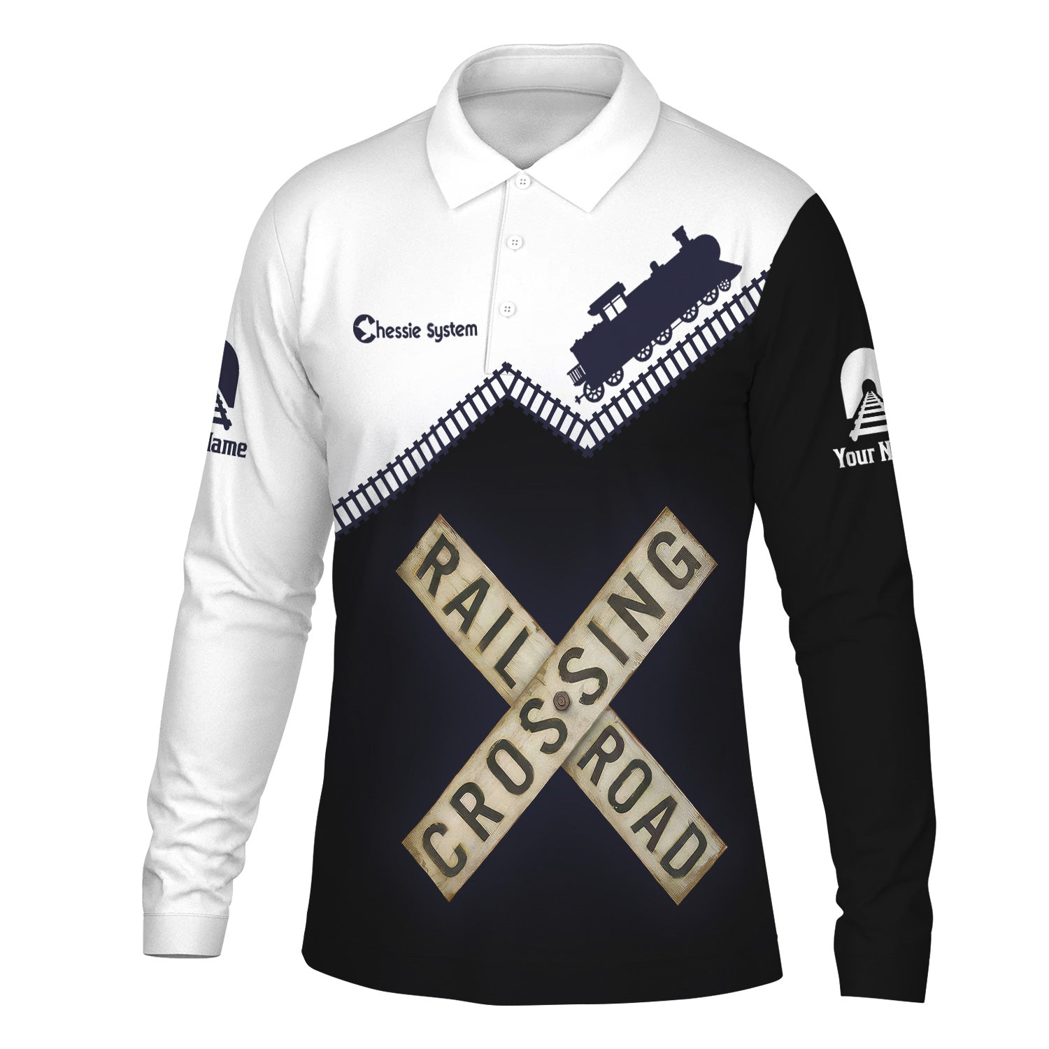 Railspirit Custom Name Chessie System Railroad Long Sleeve Polo Shirt Railroad Crossing Printed Train Track Shirt