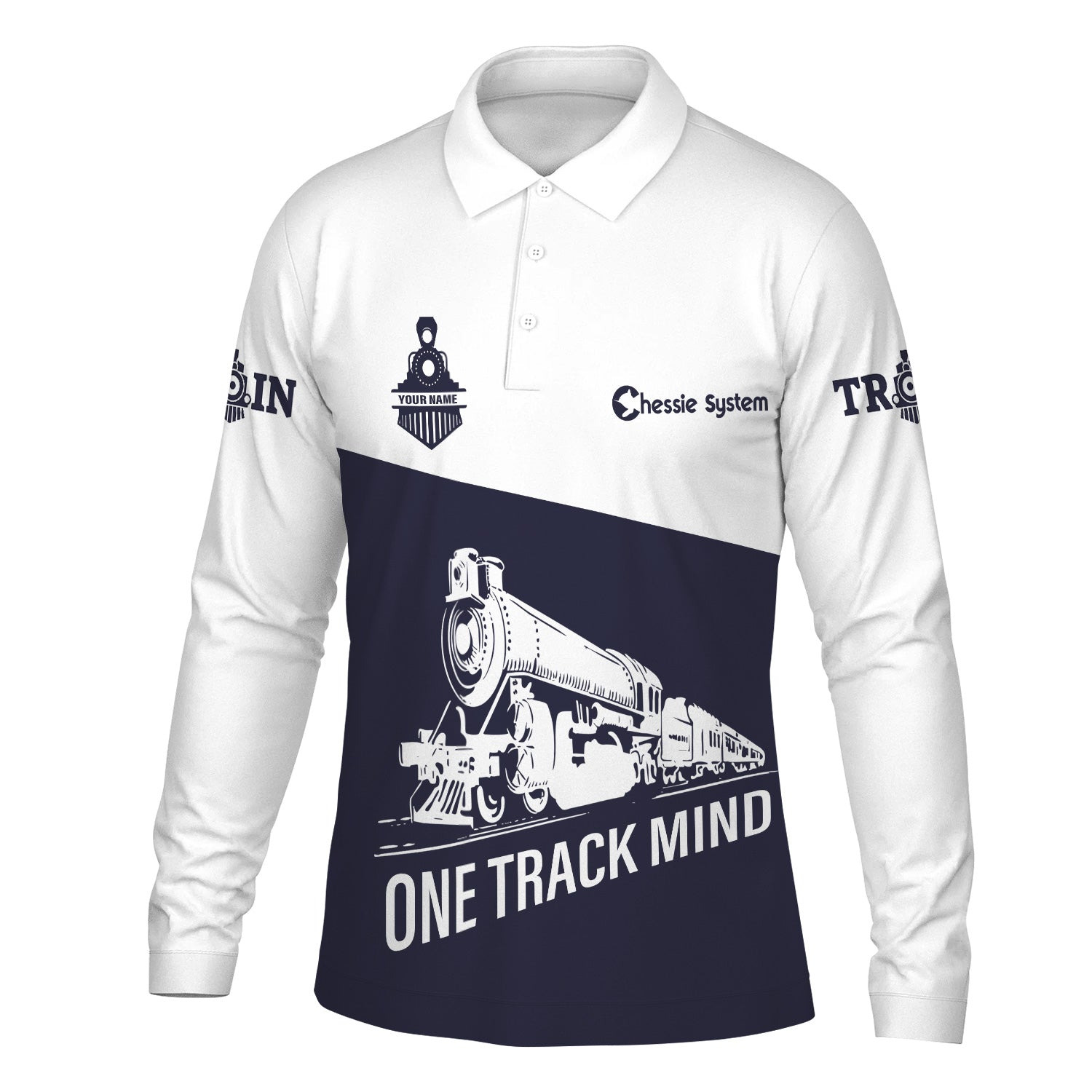 Railspirit Custom Name Chessie System Railroad Long Sleeve Polo Shirt One Track Mind Printed Shirt
