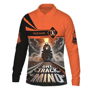 Railspirit Personalized Illinois Central Railroad Long Sleeve Polo Shirt One Track Mind Train Printed Shirt