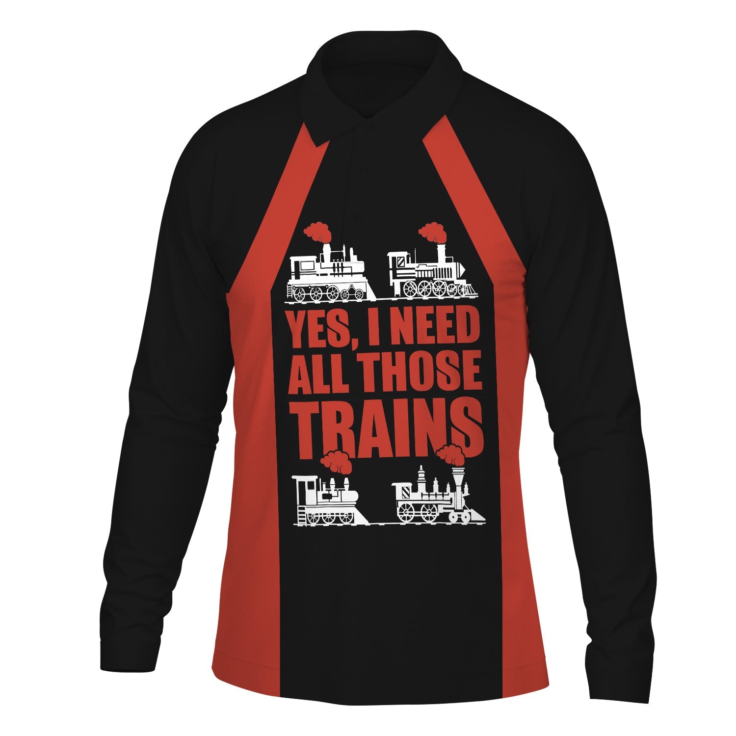 Railspirit Custom Name Chicago and North Western Railway Long Sleeve Polo Shirt Yes I Need All Those Train Printed Shirt