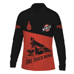 Railspirit Custom Name Chicago and North Western Railway Long Sleeve Polo Shirt One Track Mind Printed Shirt