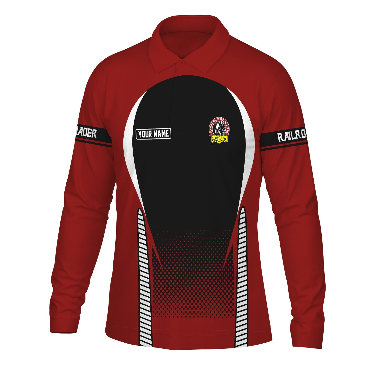 Railspirit Personalized Denver and Rio Grande Western Railroad Long Sleeve Polo Shirt Train Long Sleeve Polo Shirt Gift Idea For Train Lover