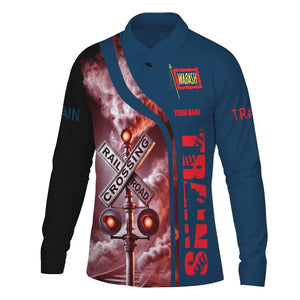 Railspirit Custom Name Wabash Railroad Long Sleeve Polo Shirt Railroad Crossing Sign Printed Shirt
