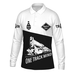 Railspirit Custom Name Reading Railroad Long Sleeve Polo Shirt One Track Mind Printed Shirt