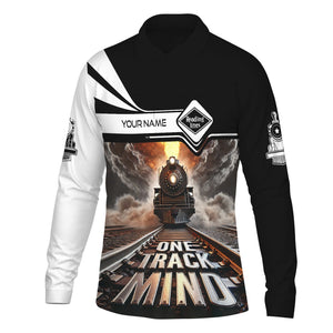 Railspirit Personalized Reading Railroad Long Sleeve Polo Shirt One Track Mind Train Printed Shirt