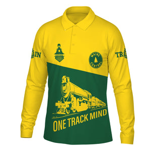 Railspirit Custom Name Maine Central Railroad Long Sleeve Polo Shirt One Track Mind Printed Shirt