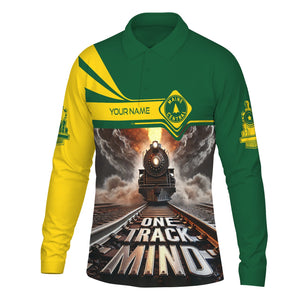 Railspirit Personalized Maine Central Railroad Long Sleeve Polo Shirt One Track Mind Train Printed Shirt