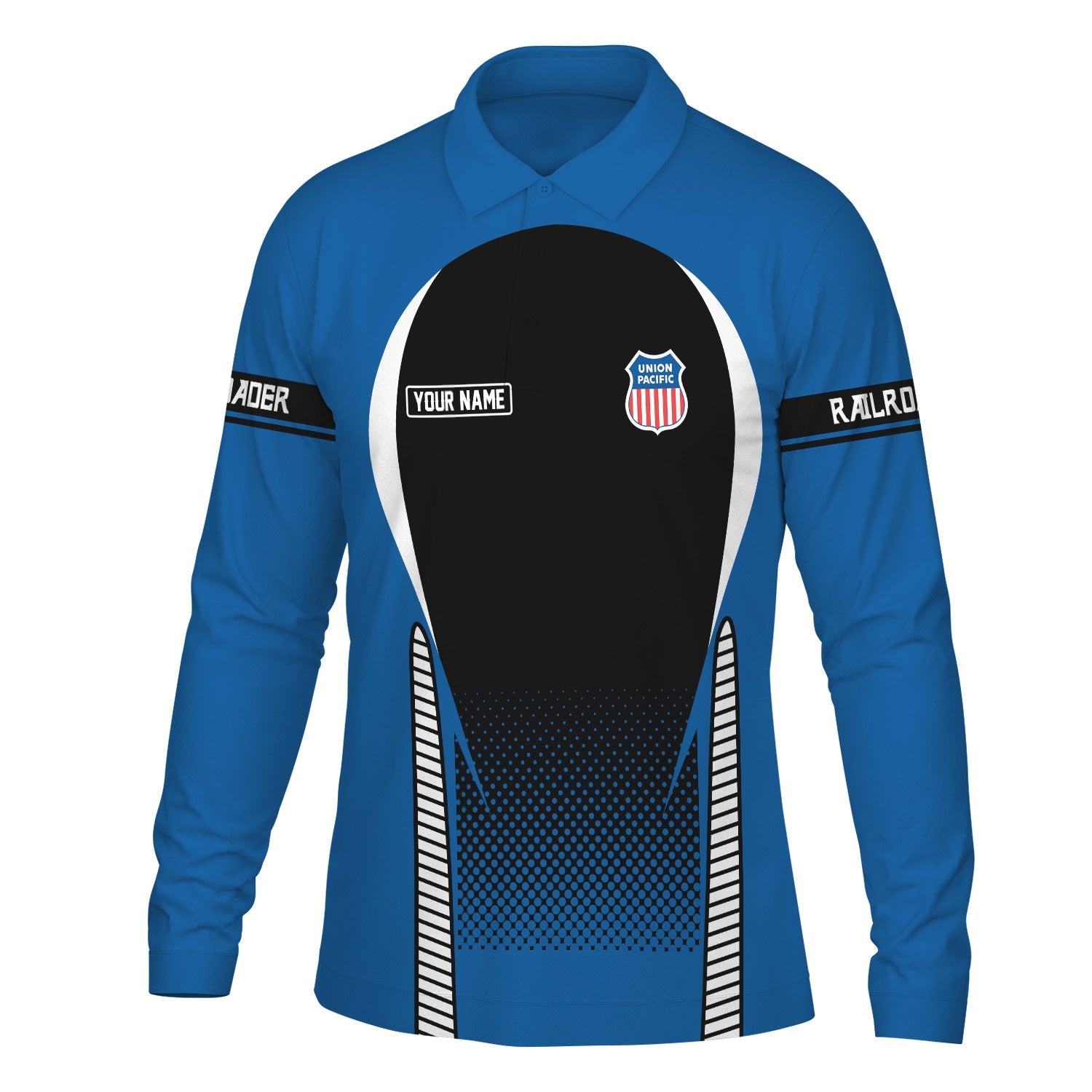 Railspirit Personalized Union Pacific Railroad Long Sleeve Polo Shirt Big Boy Train Long Sleeve Polo Shirt Gift Idea For Train Lover