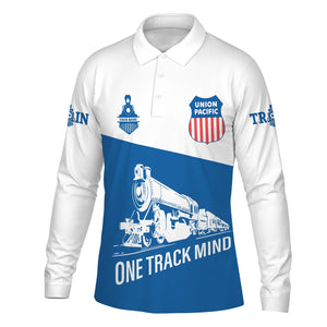 Railspirit Custom Name Union Pacific Railroad Long Sleeve Polo Shirt One Track Mind Big Boy Printed Shirt