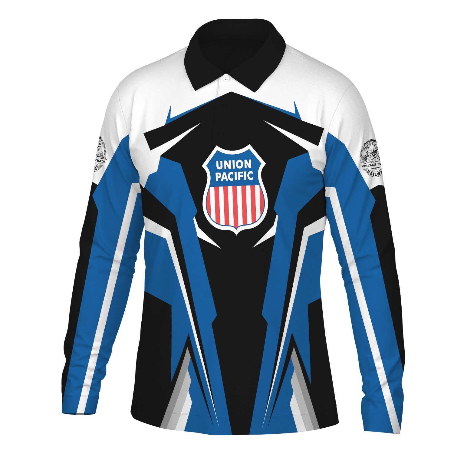 Railspirit Personalized Union Pacific Railroad Long Sleeve Polo Shirt Big Boy Strong Line Train Long Sleeve Polo Shirt Gift Idea For Train Lover