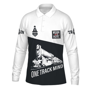 Railspirit Custom Name Western Pacific Railroad Long Sleeve Polo Shirt One Track Mind Printed Shirt