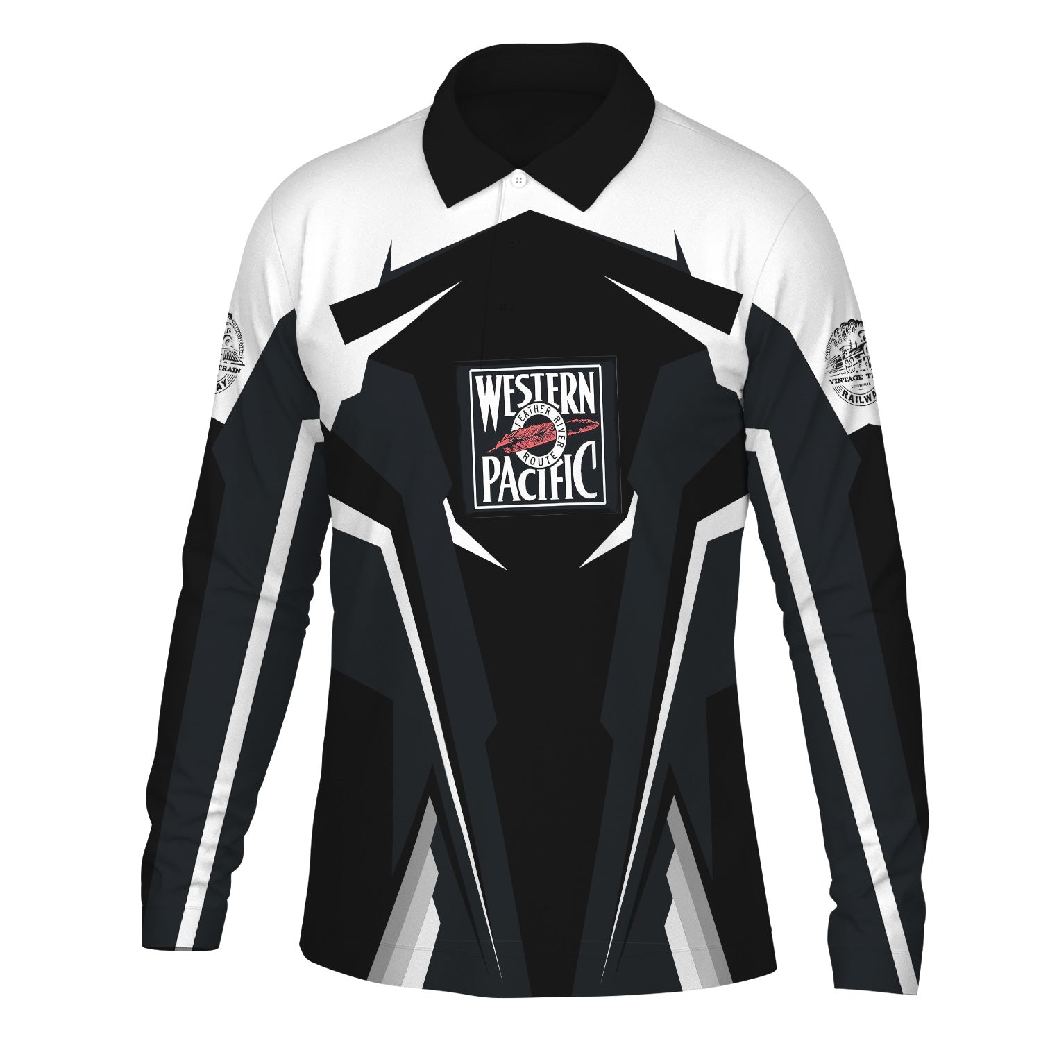 Railspirit Personalized Western Pacific Railroad Long Sleeve Polo Shirt Strong Line Train Long Sleeve Polo Shirt Gift Idea For Train Lover