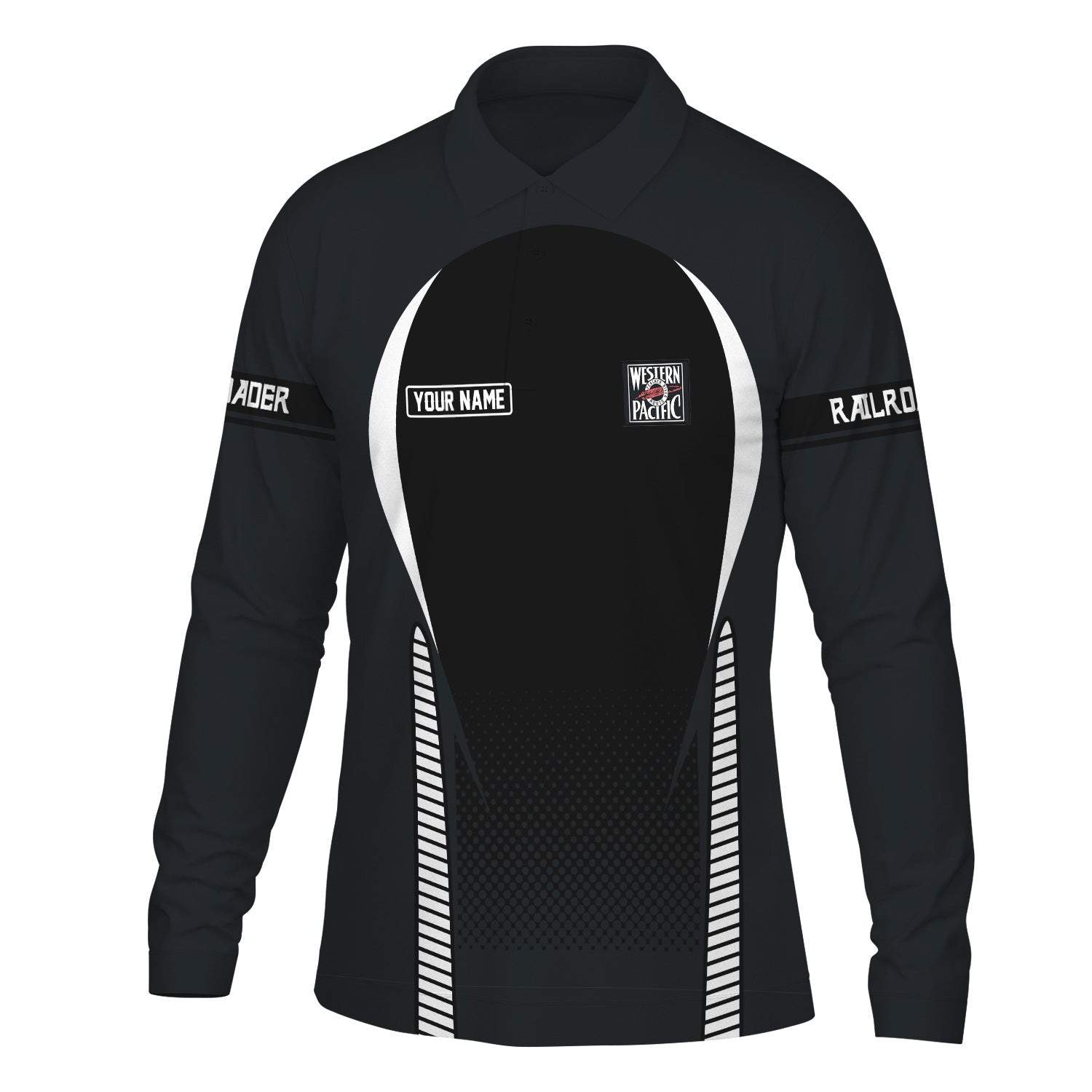 Railspirit Personalized Western Pacific Railroad Long Sleeve Polo Shirt Train Long Sleeve Polo Shirt Gift Idea For Train Lover