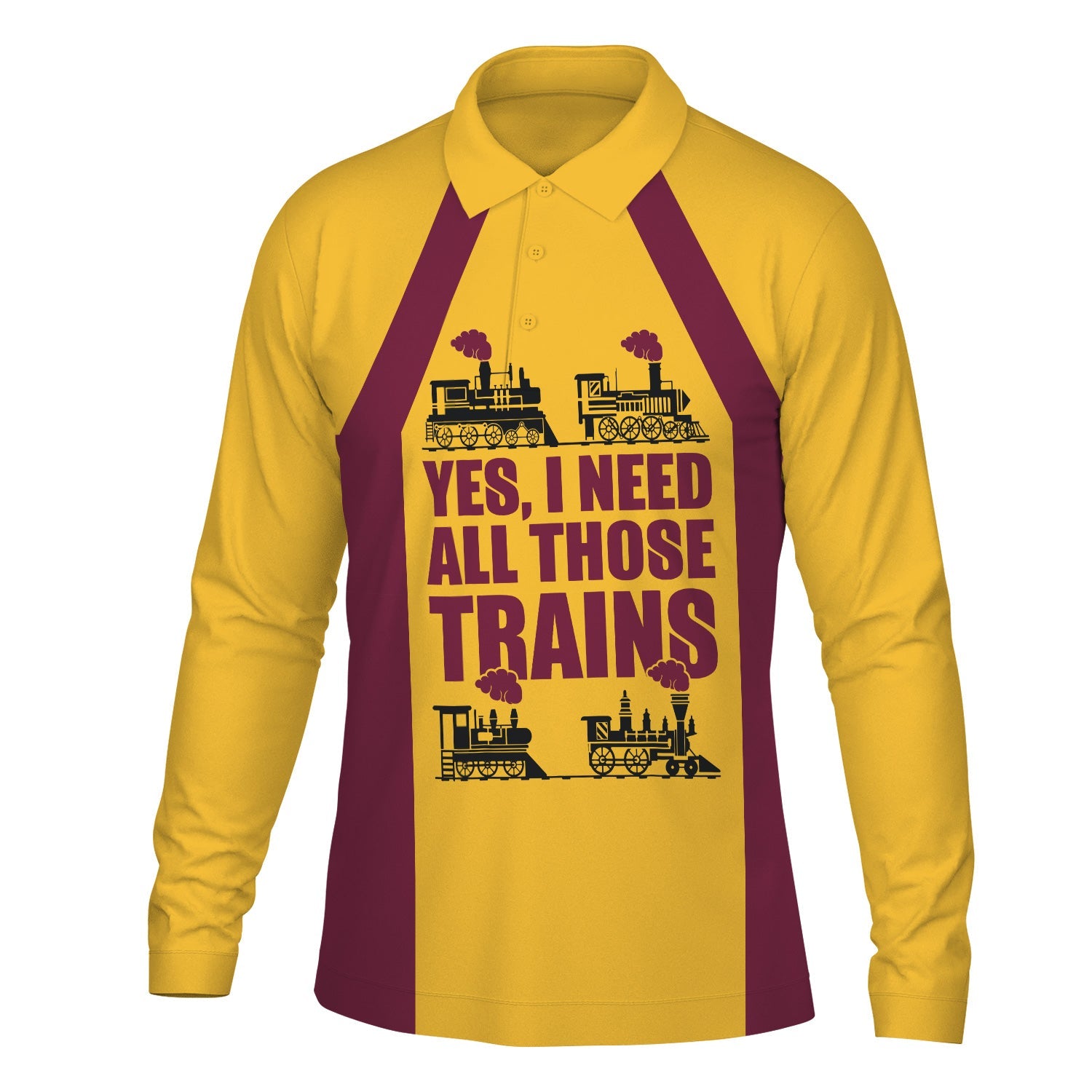 Railspirit Custom Name Boston and Maine Railroad Long Sleeve Polo Shirt Yes I Need All Those Train Printed Shirt