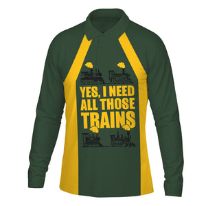 Railspirit Custom Name New York, New Haven and Hartford Railroad Long Sleeve Polo Shirt Yes I Need All Those Train New Haven Railroad Printed Shirt