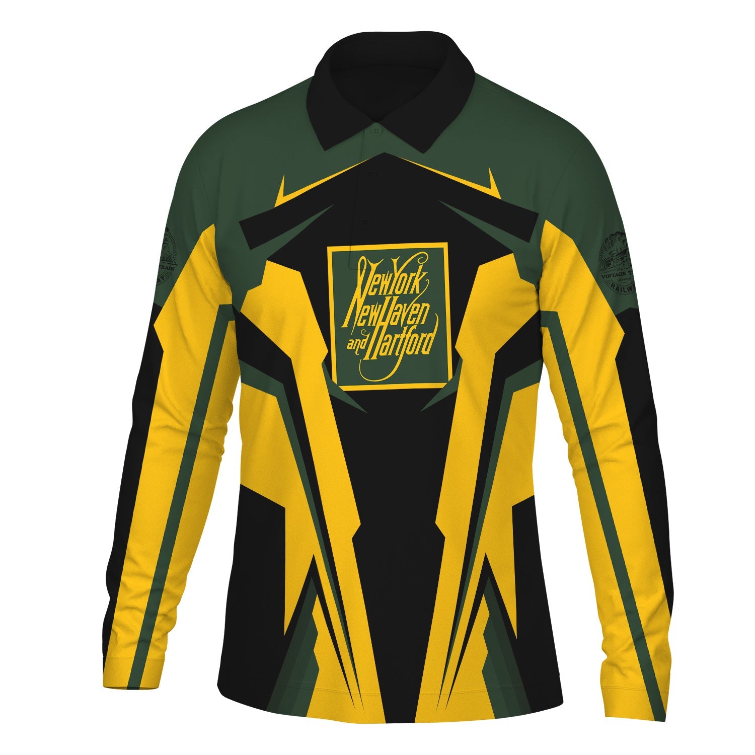 Railspirit Personalized New York, New Haven and Hartford Railroad Long Sleeve Polo Shirt New Haven Railroad Strong Line Train Long Sleeve Polo Shirt Gift Idea For Train Lover