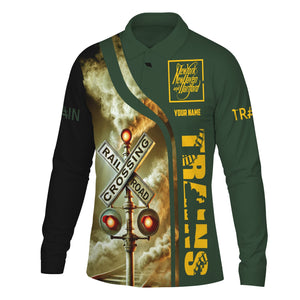 Railspirit Custom Name New York, New Haven and Hartford Railroad Long Sleeve Polo Shirt Railroad Crossing Sign New Haven Railroad Printed Shirt