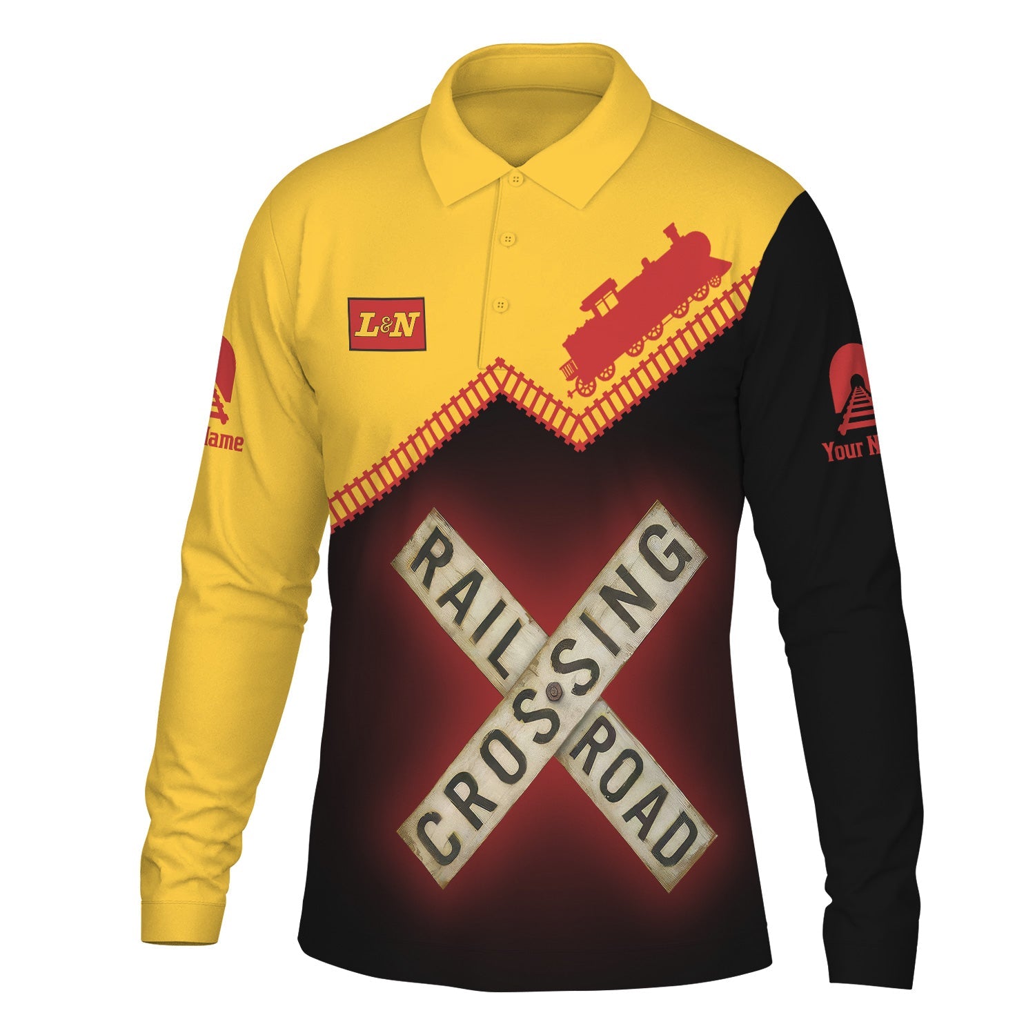 Railspirit Custom Name Louisville and Nashville Railroad Long Sleeve Polo Shirt Railroad Crossing L&N Printed Train Track Shirt