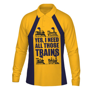 Railspirit Custom Name Chesapeake and Ohio Railway Long Sleeve Polo Shirt Yes I Need All Those Train C&O Printed Shirt