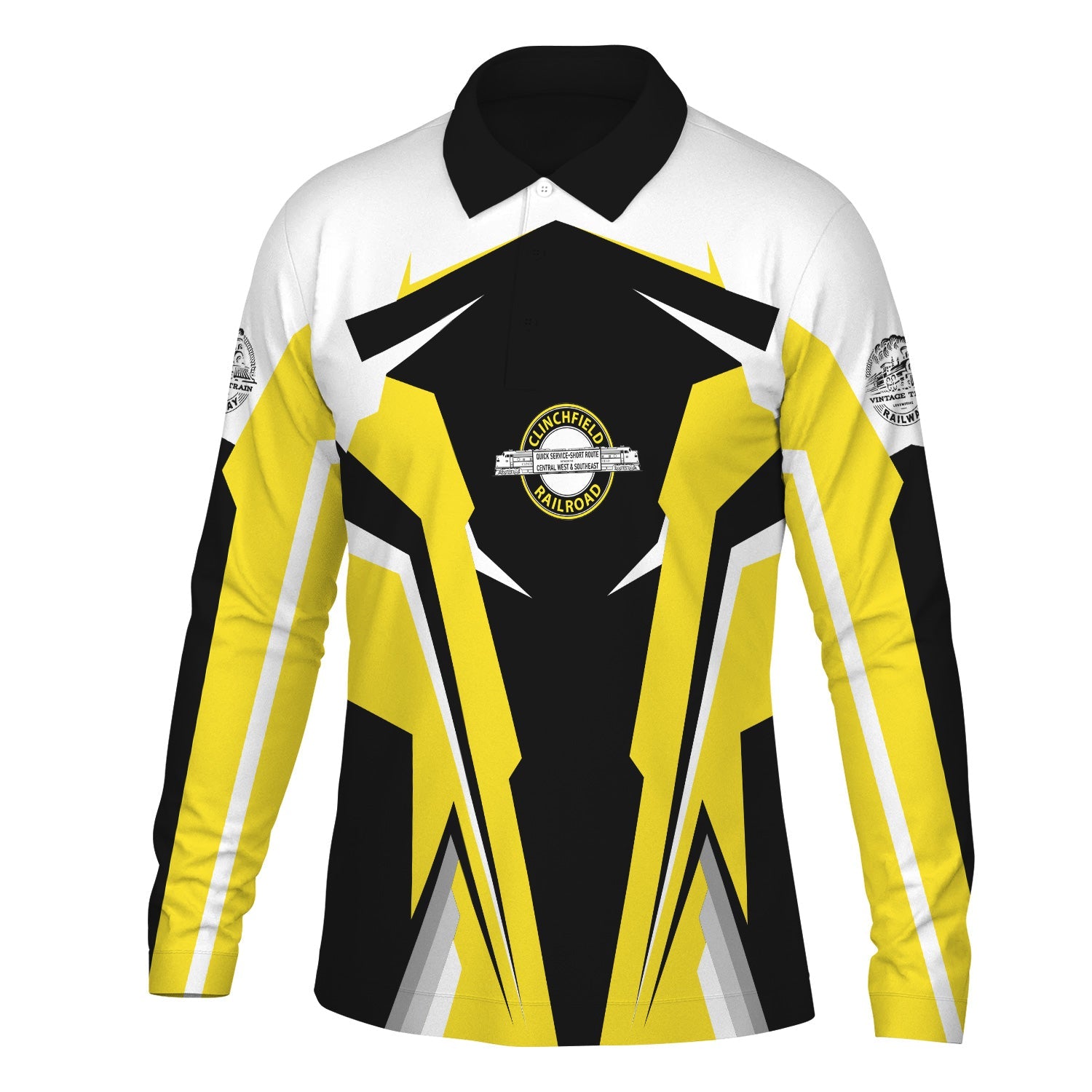 Railspirit Personalized Clinchfield Railroad Long Sleeve Polo Shirt Strong Line Train Long Sleeve Polo Shirt Gift Idea For Train Lover