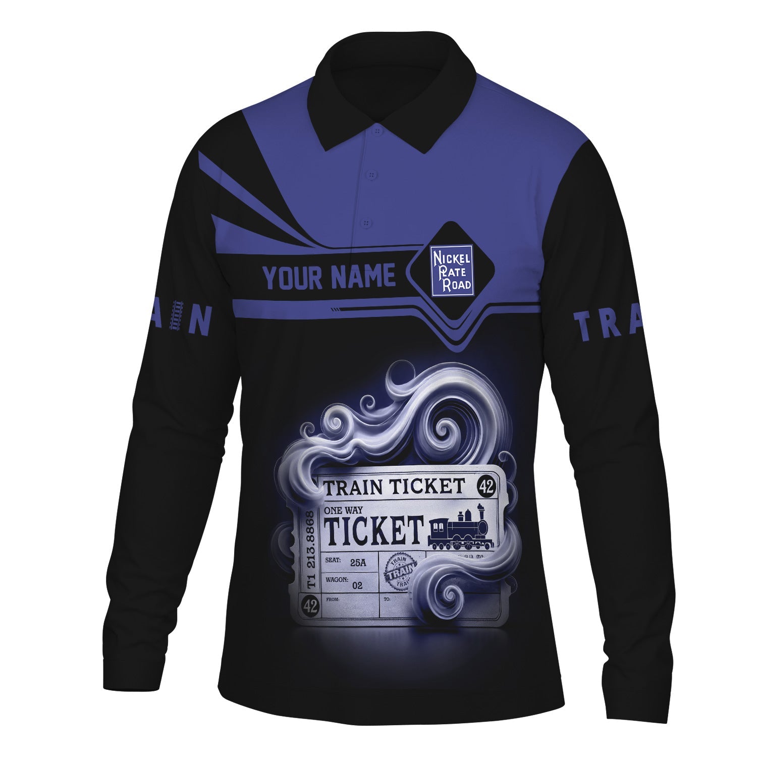 Railspirit Custom Name New York, Chicago and St. Louis Railroad Long Sleeve Polo Shirt Train Ticket Nickel Plate Road Printed Shirt