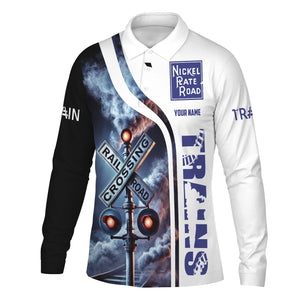 Railspirit Custom Name New York, Chicago and St. Louis Railroad Long Sleeve Polo Shirt Railroad Crossing Sign Nickel Plate Road Printed Shirt