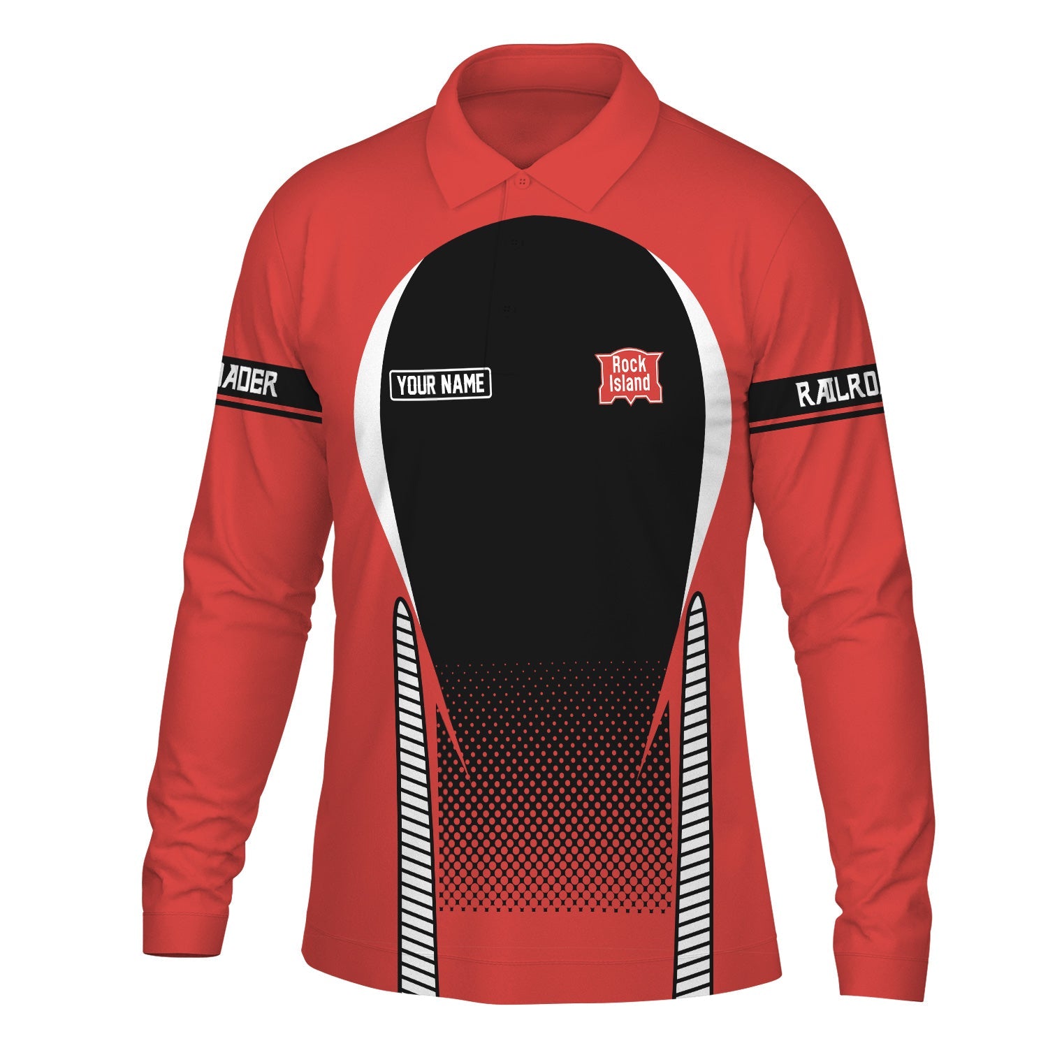 Railspirit Personalized Chicago, Rock Island and Pacific Railroad Long Sleeve Polo Shirt Rock Island Railroad Train Long Sleeve Polo Shirt Gift Idea For Train Lover