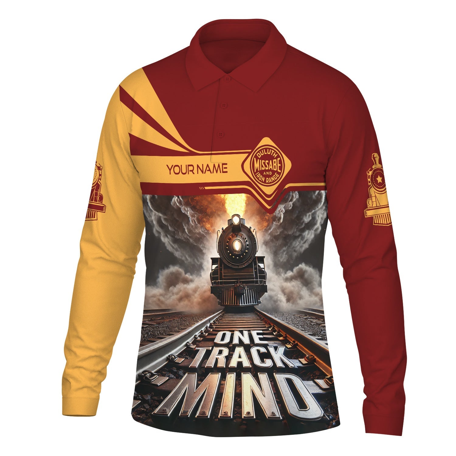 Railspirit Personalized Duluth, Missabe, & Iron Range Railroad Long Sleeve Polo Shirt One Track Mind Train Printed Shirt