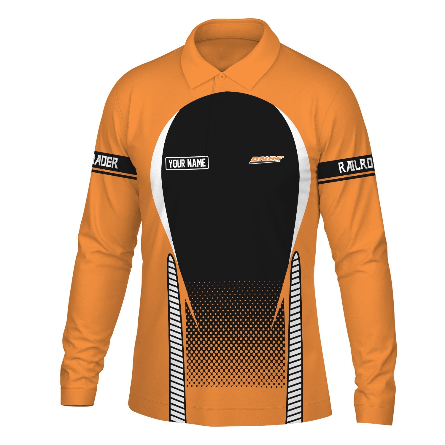 Railspirit Personalized BNSF Railway Long Sleeve Polo Shirt Train Long Sleeve Polo Shirt Gift Idea For Train Lover