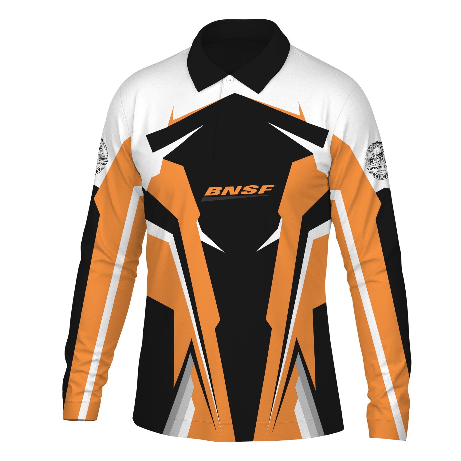 Railspirit Personalized BNSF Railway Long Sleeve Polo Shirt Strong Line Train Long Sleeve Polo Shirt Gift Idea For Train Lover