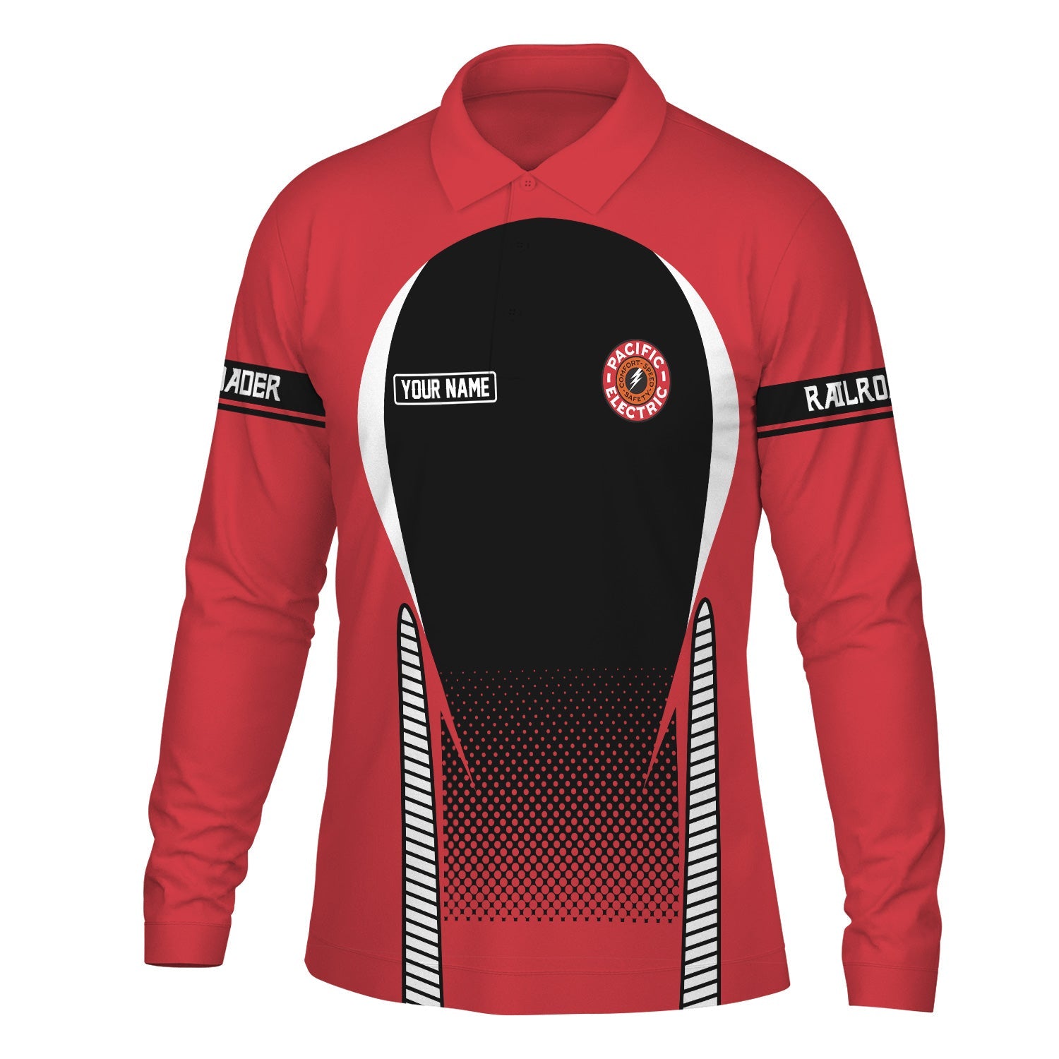 Railspirit Personalized Pacific Electric Railroad Long Sleeve Polo Shirt Train Long Sleeve Polo Shirt Gift Idea For Train Lover