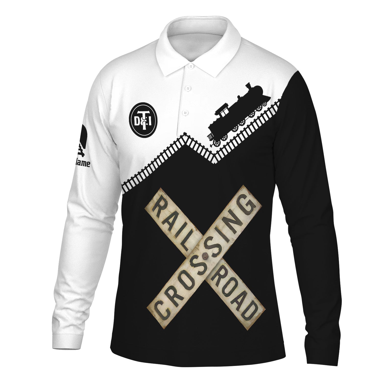 Railspirit Custom Name Detroit Toledo And Ironton Railroad Long Sleeve Polo Shirt Railroad Crossing Printed Train Track Shirt