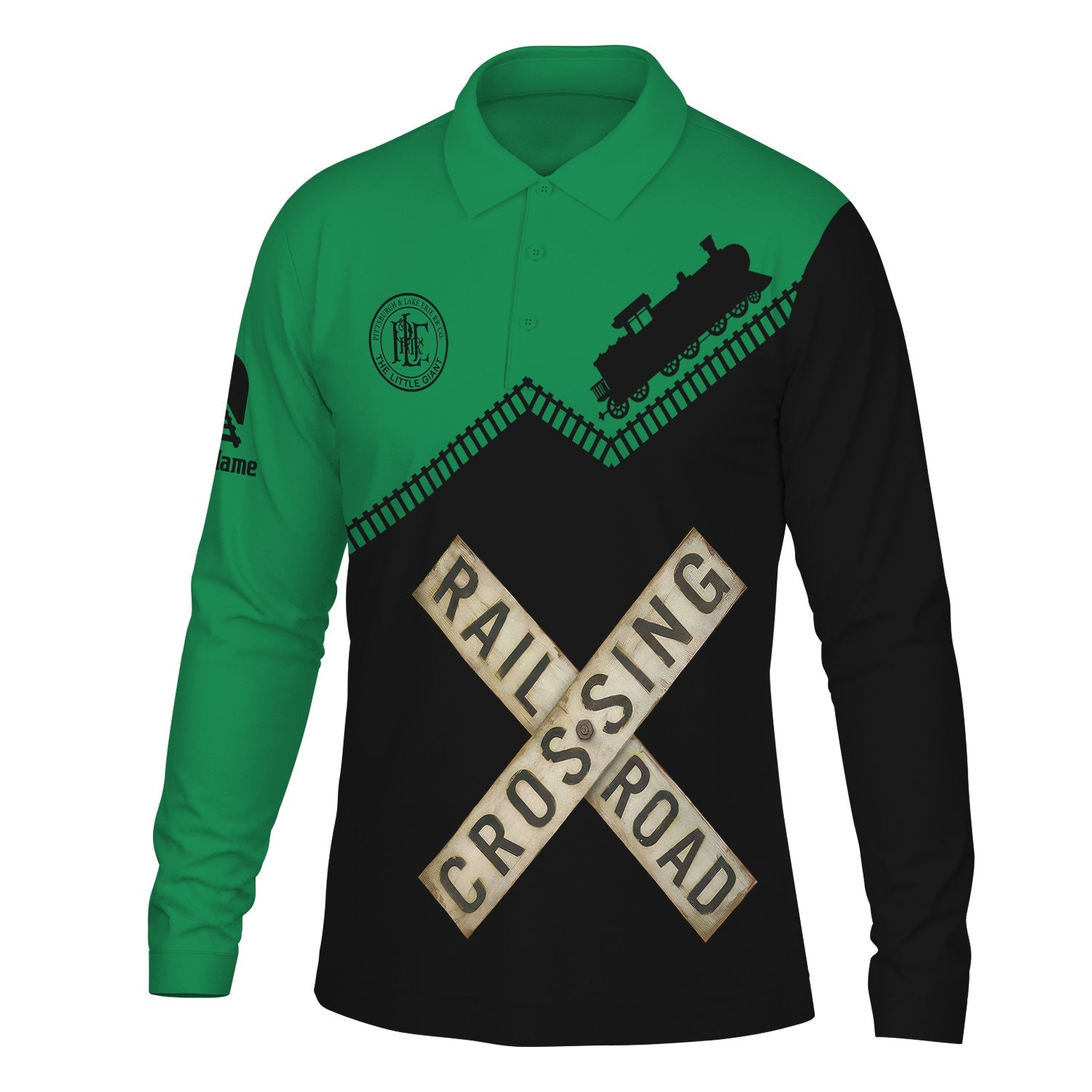 Railspirit Custom Name Pittsburgh And Lake Erie Railroad Long Sleeve Polo Shirt Railroad Crossing Printed Train Track Shirt