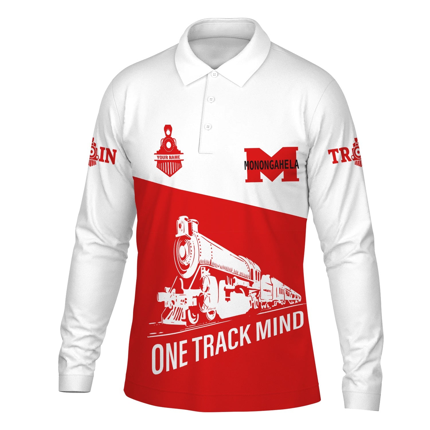 Railspirit Custom Name Monongahela Railroad Long Sleeve Polo Shirt One Track Mind Printed Shirt