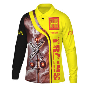 Railspirit Custom Name Strasburg Railroad Long Sleeve Polo Shirt Railroad Crossing Sign Printed Shirt