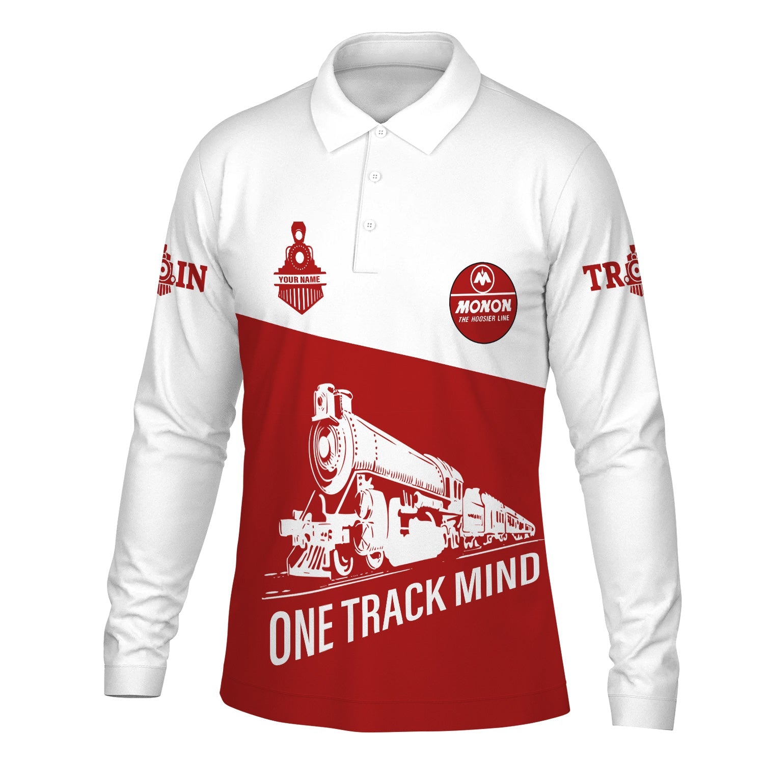 Railspirit Custom Name Monon Railroad Long Sleeve Polo Shirt One Track Mind Printed Shirt