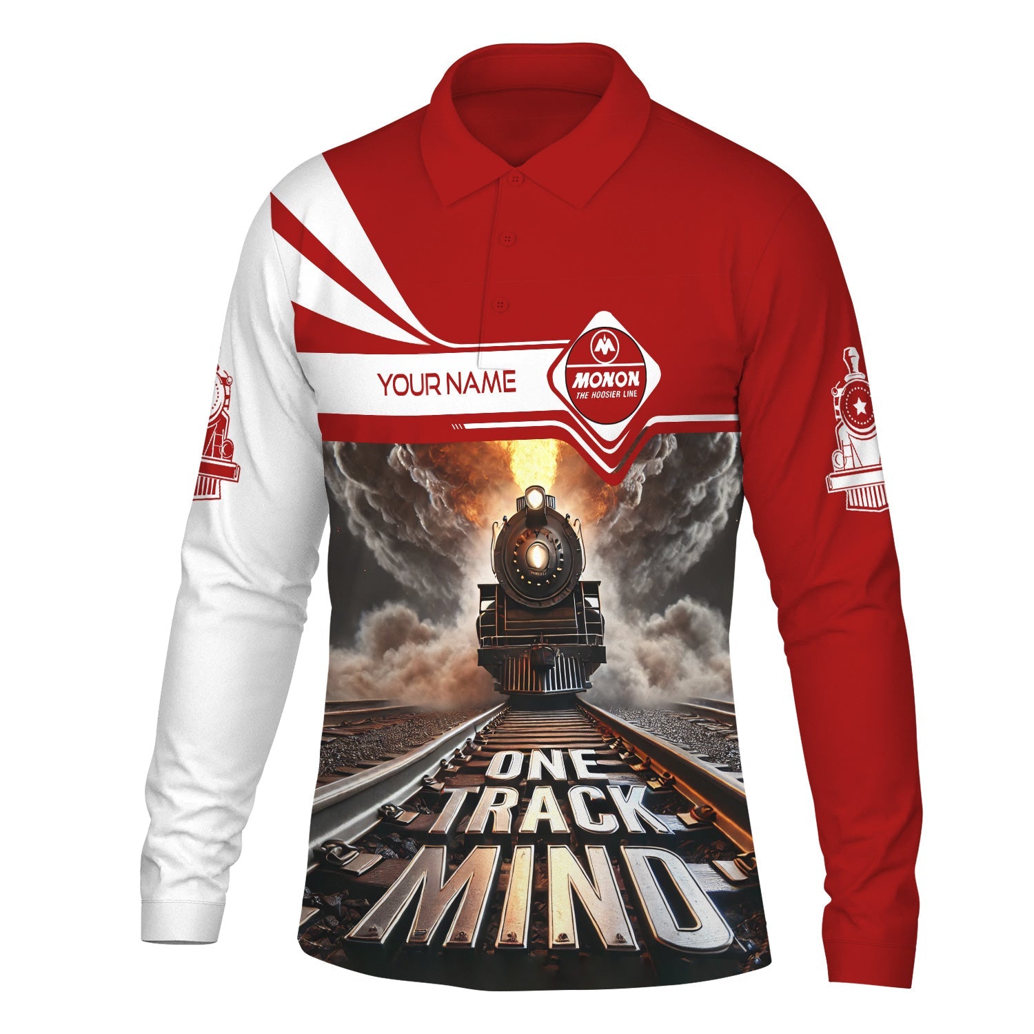 Railspirit Personalized Monon Railroad Long Sleeve Polo Shirt One Track Mind Train Printed Shirt