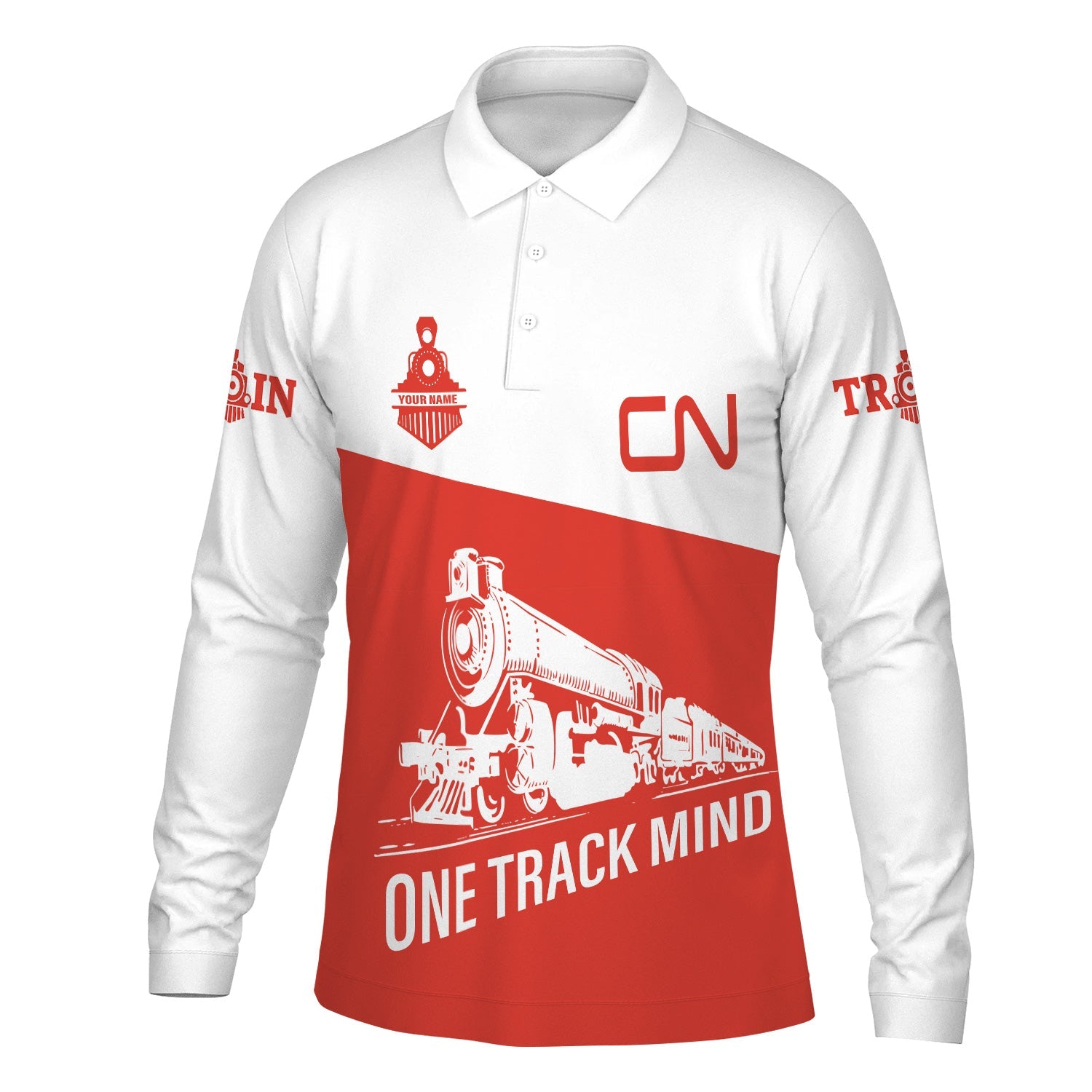 Railspirit Custom Name Canadian National Railroad Long Sleeve Polo Shirt One Track Mind Printed Shirt