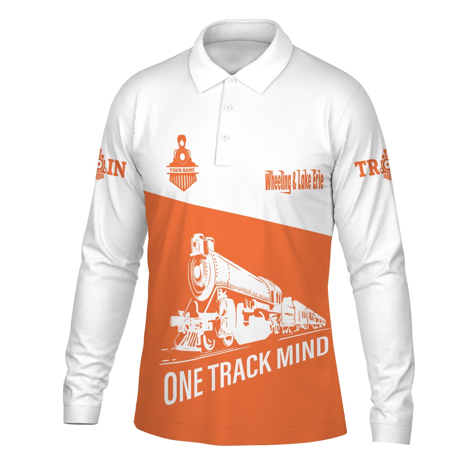 Railspirit Custom Name Wheeling And Lake Erie Railroad Long Sleeve Polo Shirt One Track Mind Printed Shirt