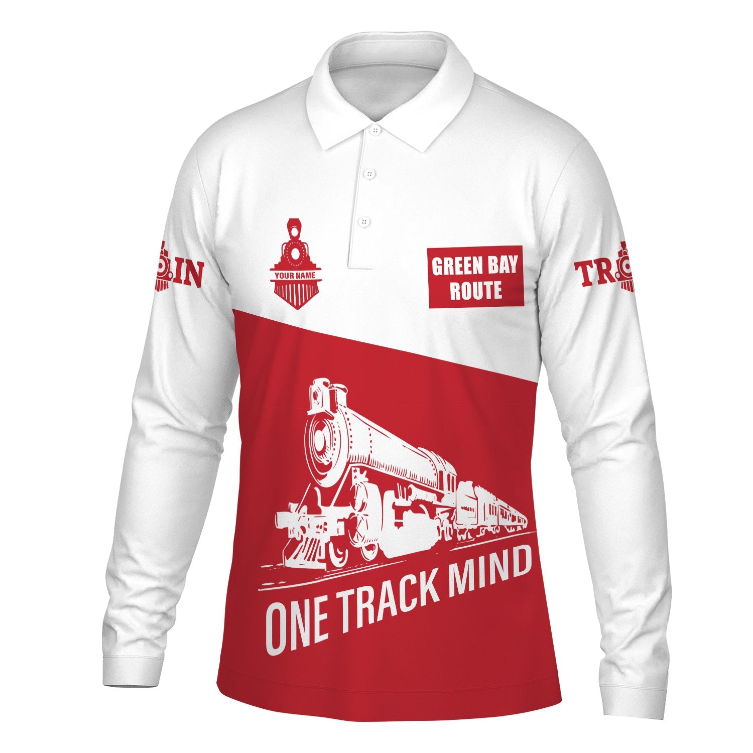 Railspirit Custom Name Green Bay & Western Railroad Long Sleeve Polo Shirt One Track Mind Printed Shirt