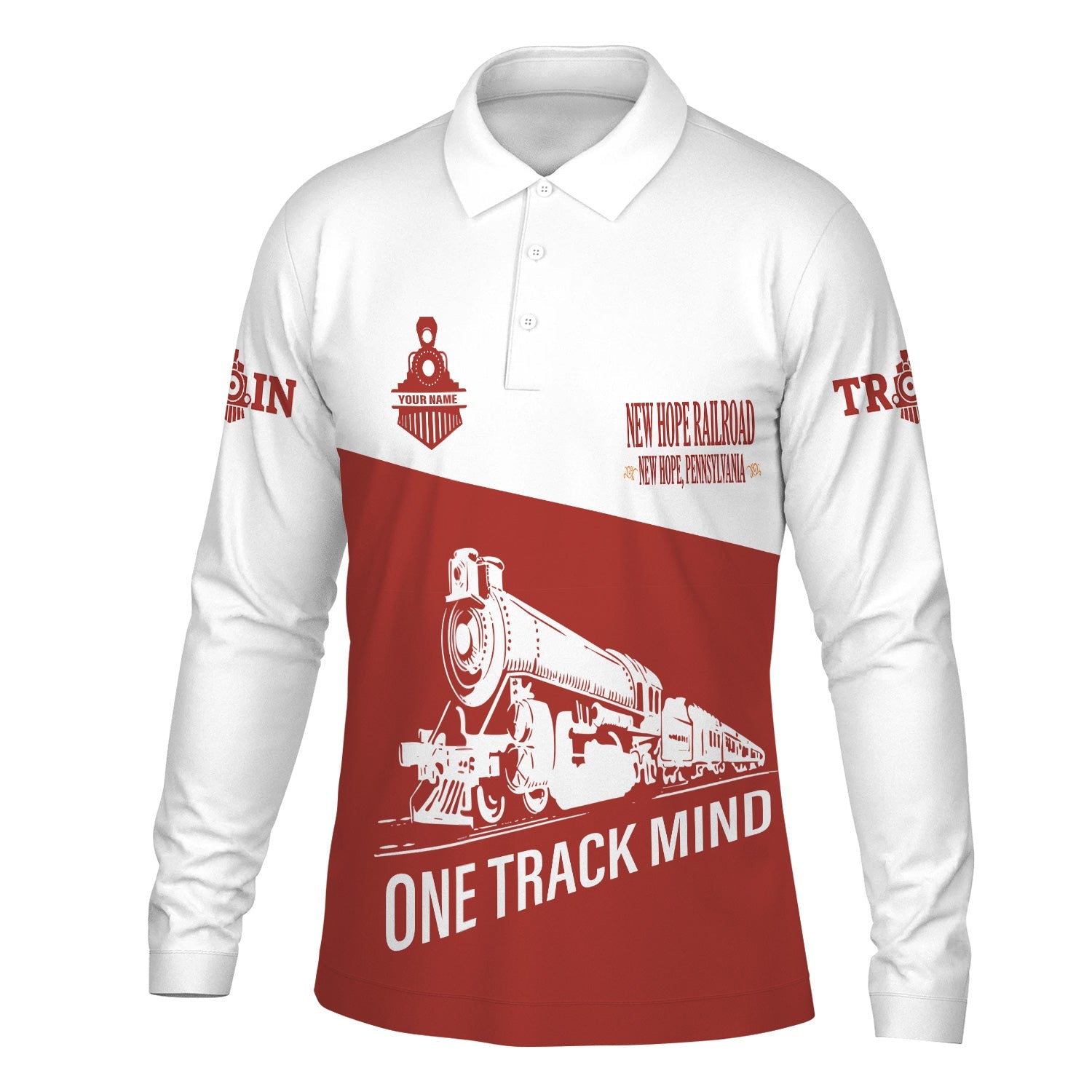 Railspirit Custom Name New Hope Railroad Long Sleeve Polo Shirt One Track Mind Printed Shirt