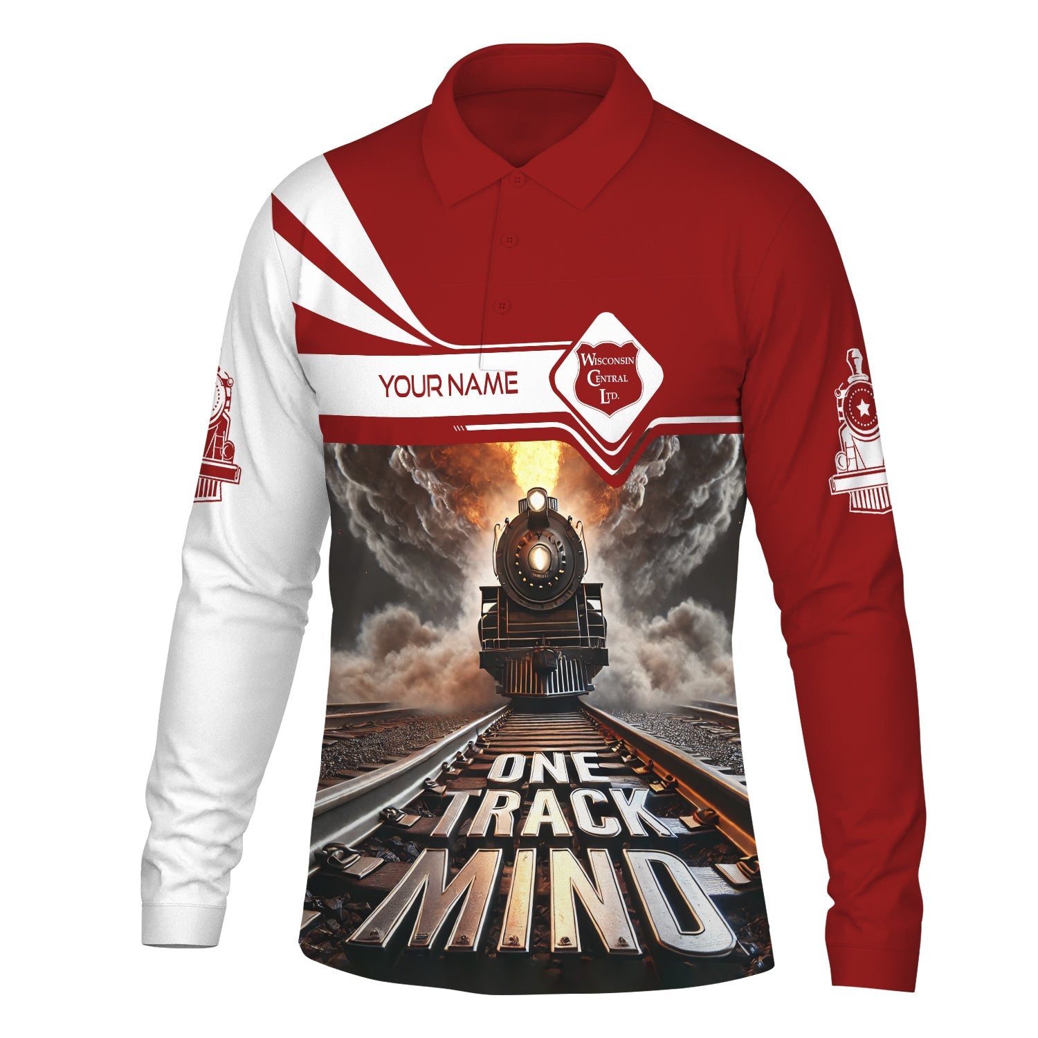 Railspirit Personalized Wisconsin Central Ltd Railroad Long Sleeve Polo Shirt One Track Mind Train Printed Shirt