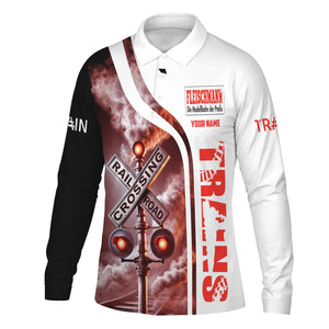 Railspirit Custom Name Fleischmann And Western Railroad Long Sleeve Polo Shirt Railroad Crossing Sign Printed Shirt