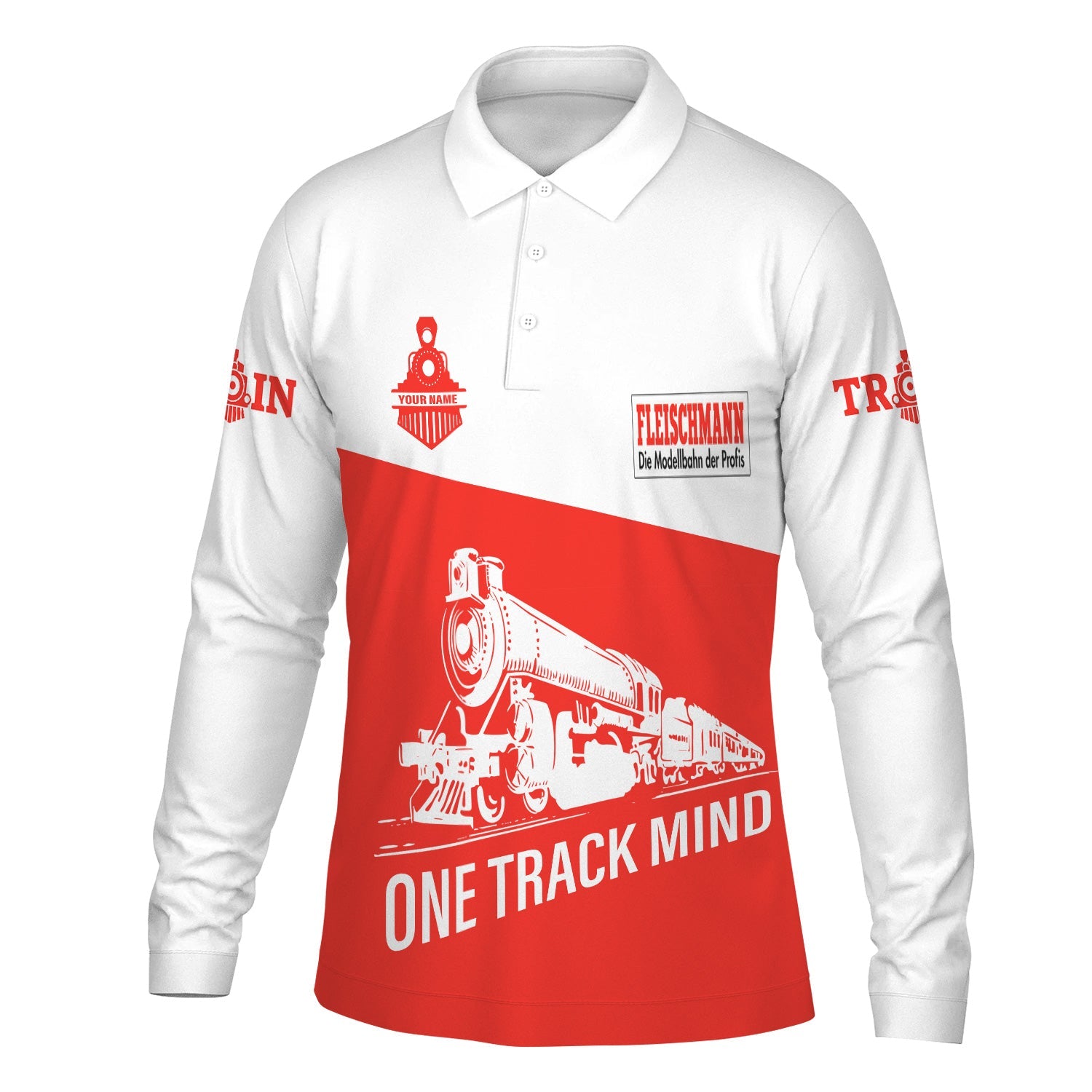 Railspirit Custom Name Fleischmann And Western Railroad Long Sleeve Polo Shirt One Track Mind Printed Shirt
