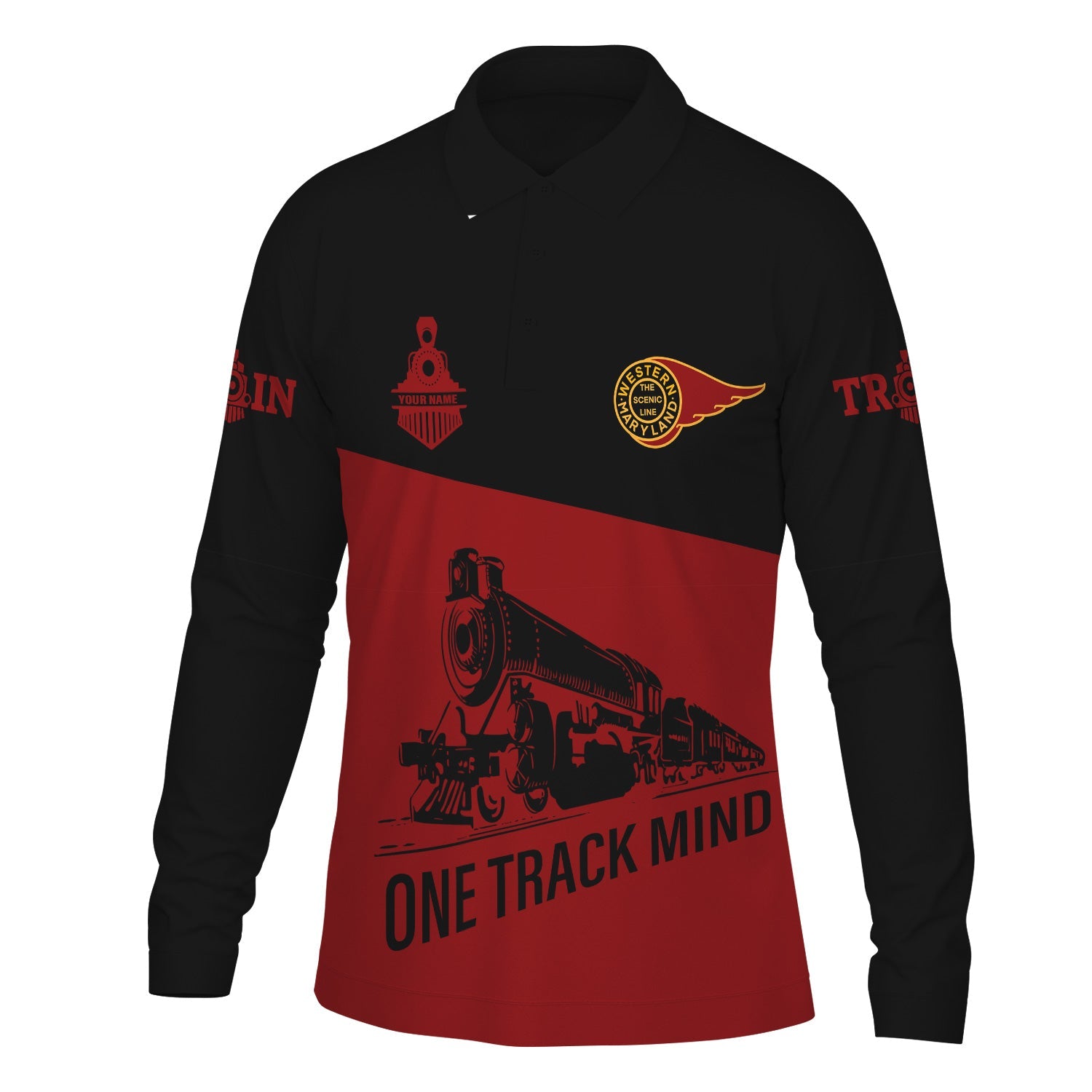 Railspirit Custom Name Western Maryland Railway Long Sleeve Polo Shirt One Track Mind Printed Shirt