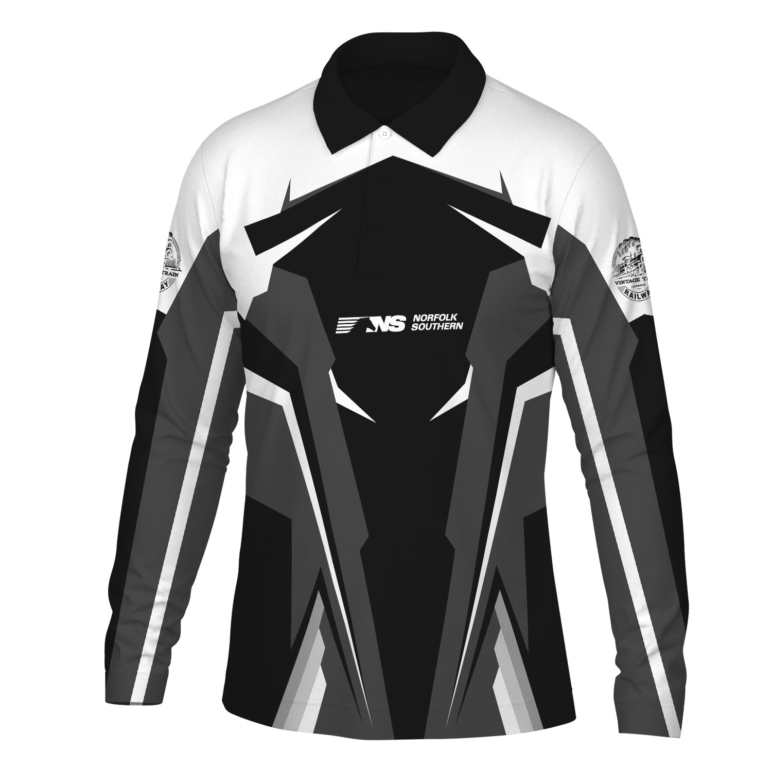 Railspirit Personalized Norfolk Southern Railway Long Sleeve Polo Shirt Strong Line Train Long Sleeve Polo Shirt Gift Idea For Train Lover