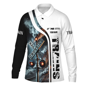 Railspirit Custom Name Norfolk Southern Railway Long Sleeve Polo Shirt Railroad Crossing Sign Printed Shirt