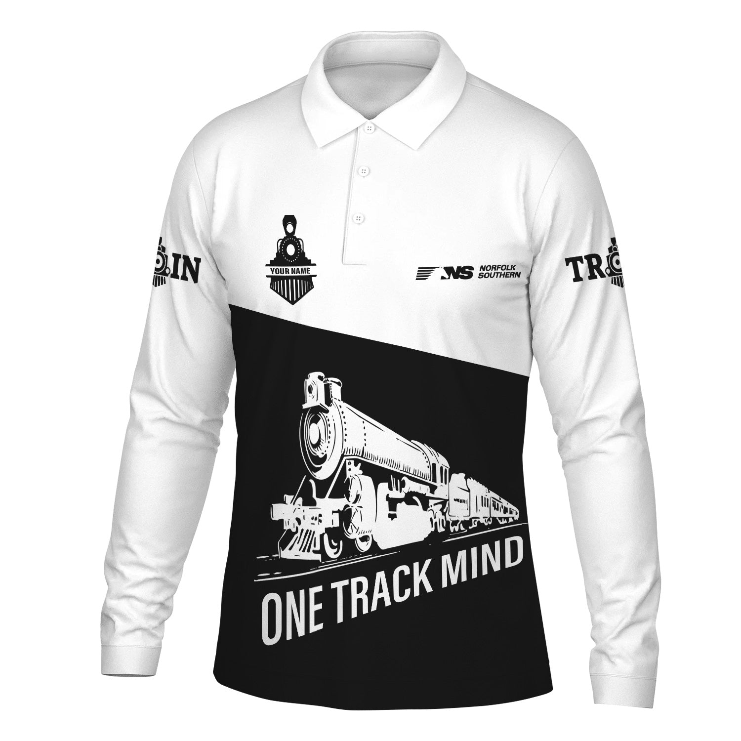 Railspirit Custom Name Norfolk Southern Railway Long Sleeve Polo Shirt One Track Mind Printed Shirt
