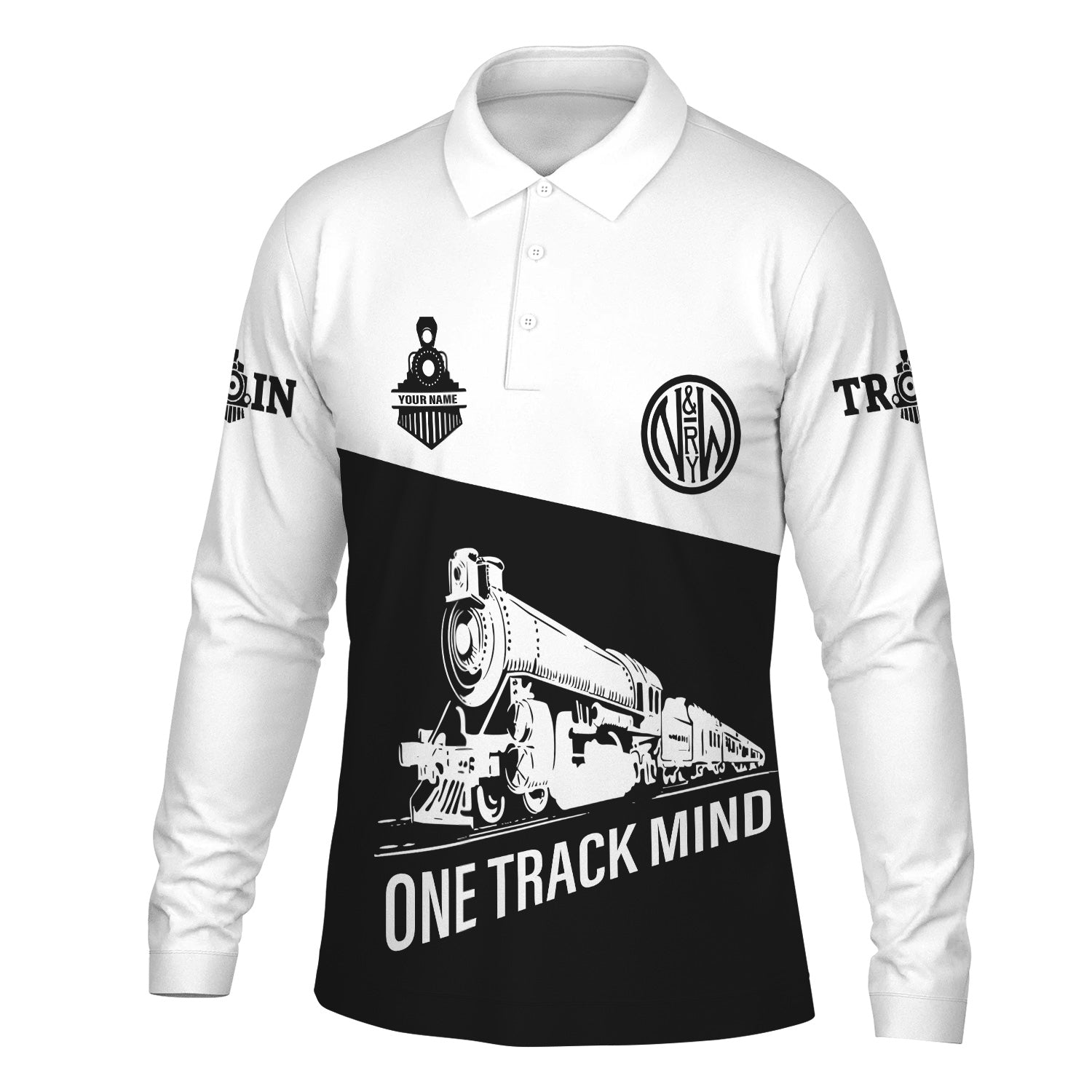 Railspirit Custom Name Norfolk and Western Railway Long Sleeve Polo Shirt One Track Mind N&W Printed Shirt